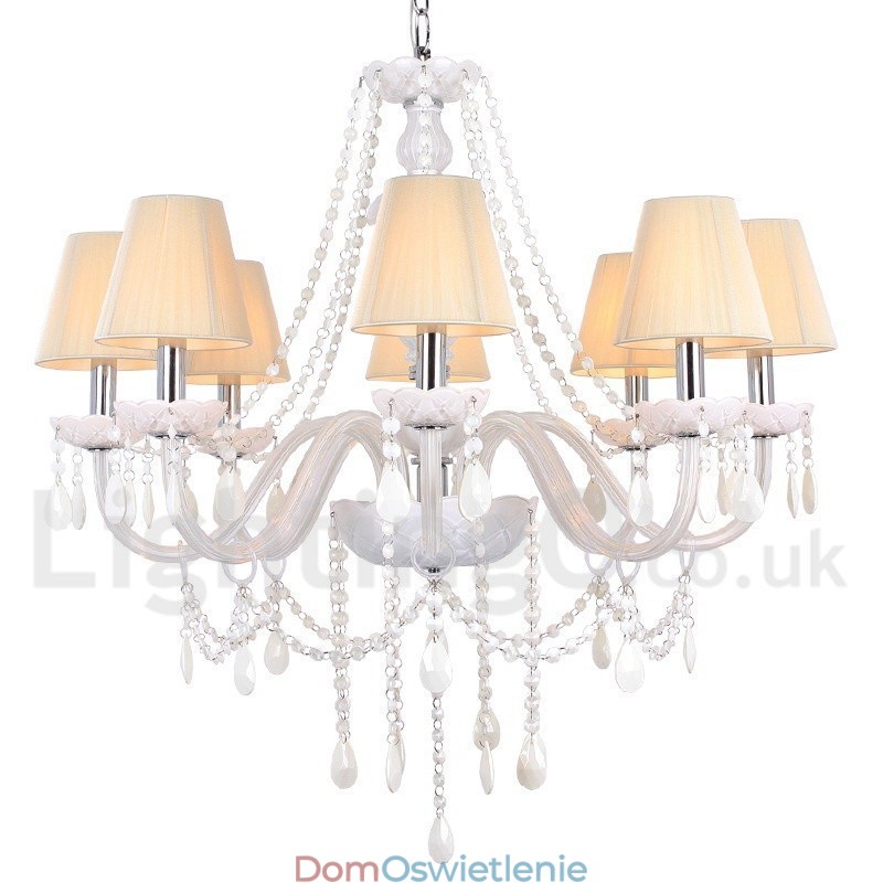 8-światłowy biały kryształowy żyrandol w kształcie świecy K9