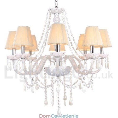 8-światłowy biały kryształowy żyrandol w kształcie świecy K9