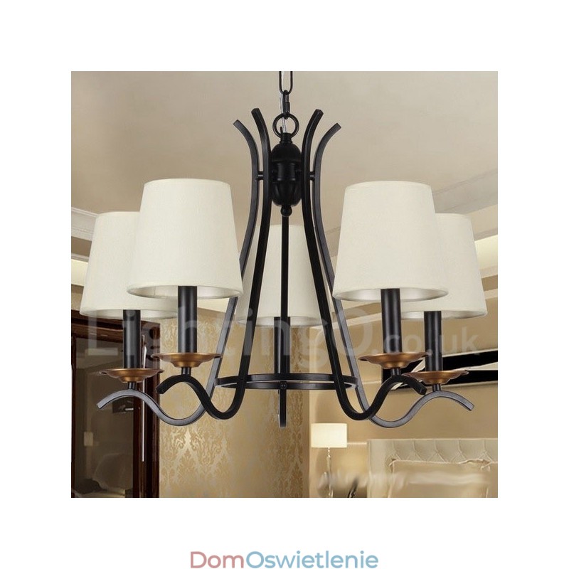 5-światłowy czarny retro współczesny żyrandol w stylu świecy