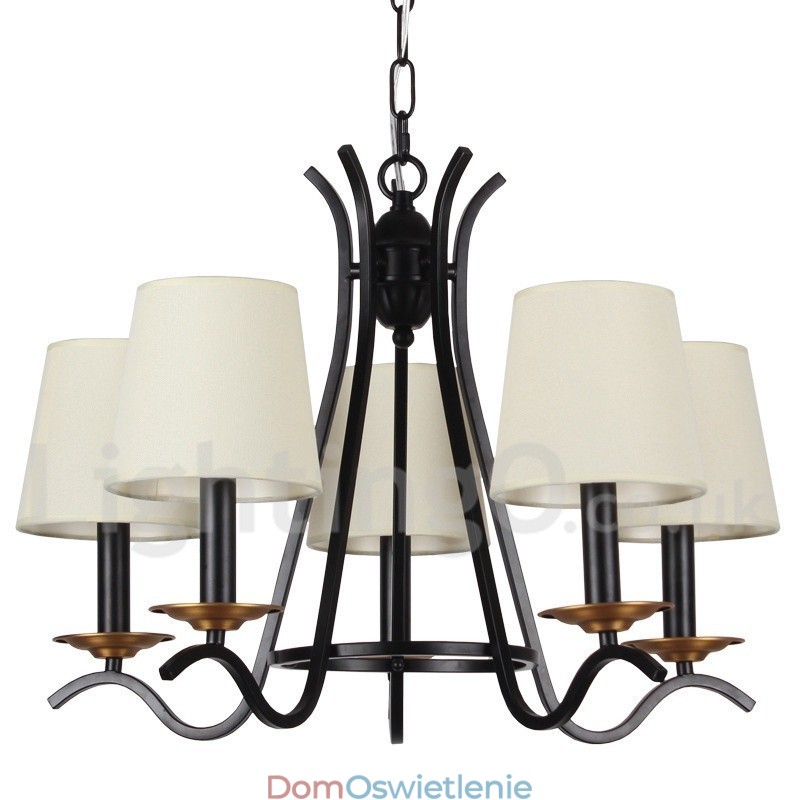 5-światłowy czarny retro współczesny żyrandol w stylu świecy