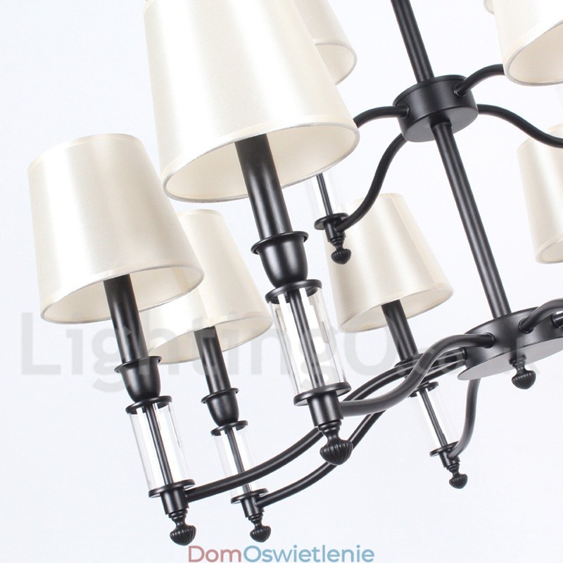 12-światłowy czarny 2-poziomowy duży żyrandol w stylu retro, współczesny, w stylu świecy