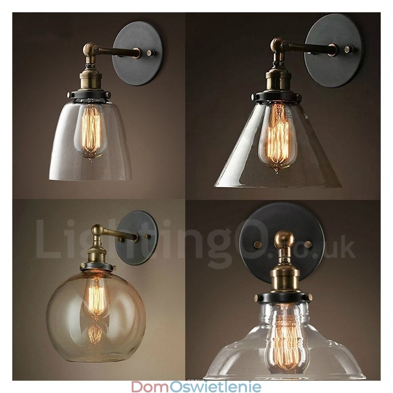1-światłowa lampa ścienna do sypialni Rustic Lodge z kloszem szklanym