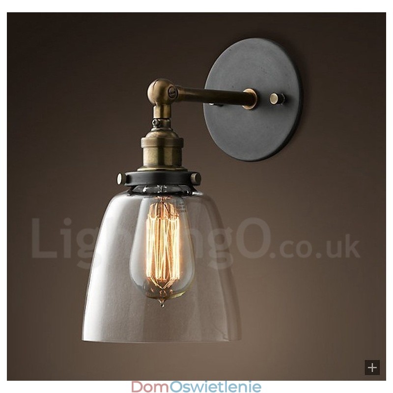1-światłowa lampa ścienna do sypialni Rustic Lodge z kloszem szklanym