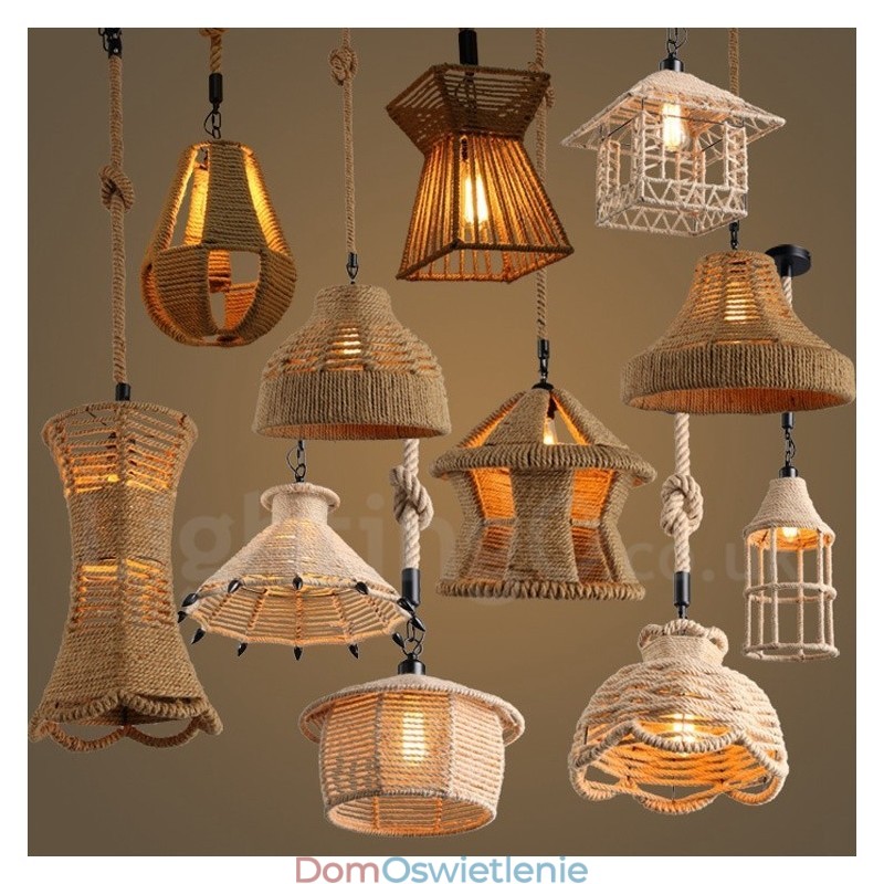 1 Światło Rustykalna Lampa Wisząca Cafe Lodge Hemp Rope Lampa Wisząca