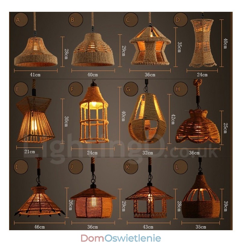 1 Światło Rustykalna Lampa Wisząca Cafe Lodge Hemp Rope Lampa Wisząca
