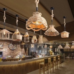 1 Światło Rustykalna Lampa Wisząca Cafe Lodge Hemp Rope Lampa Wisząca
