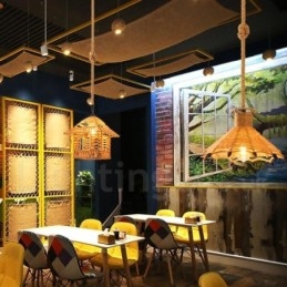 1 Światło Rustykalna Lampa Wisząca Cafe Lodge Hemp Rope Lampa Wisząca