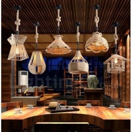 1 Światło Rustykalna Lampa Wisząca Cafe Lodge Hemp Rope Lampa Wisząca