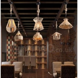 1 Światło Rustykalna Lampa Wisząca Cafe Lodge Hemp Rope Lampa Wisząca