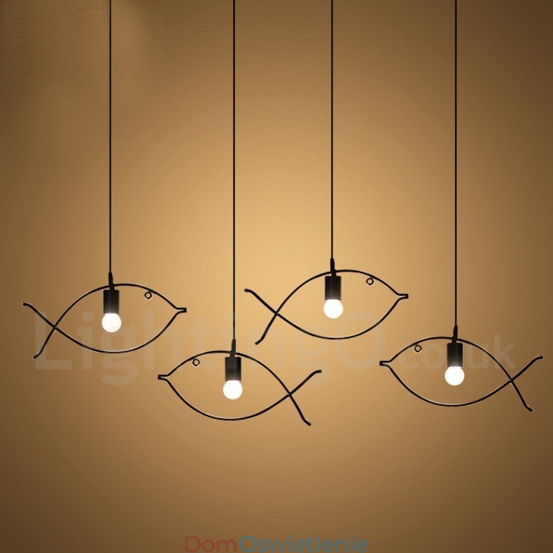 1-punktowa lampa wisząca Rustic Lodge Retro Fish z kloszem ze stali
