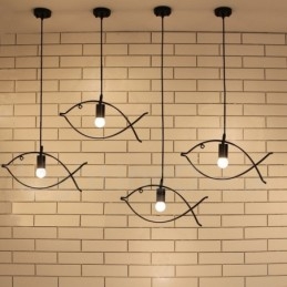 1-punktowa lampa wisząca Rustic Lodge Retro Fish z kloszem ze stali