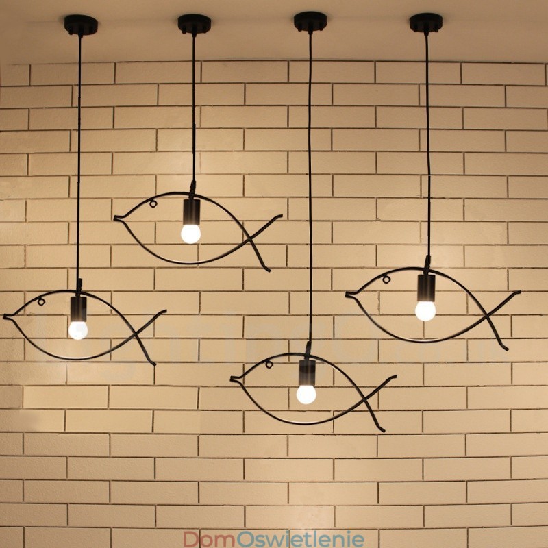1-punktowa lampa wisząca Rustic Lodge Retro Fish z kloszem ze stali