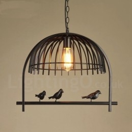 1-punktowa lampa wisząca Rustic Lodge Retro Birdcage z kloszem ze stali