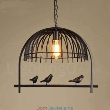 1-punktowa lampa wisząca Rustic Lodge Retro Birdcage z kloszem ze stali