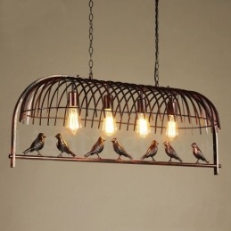 4-punktowa lampa wisząca Rustic Lodge Retro Birdcage z kloszem ze stali