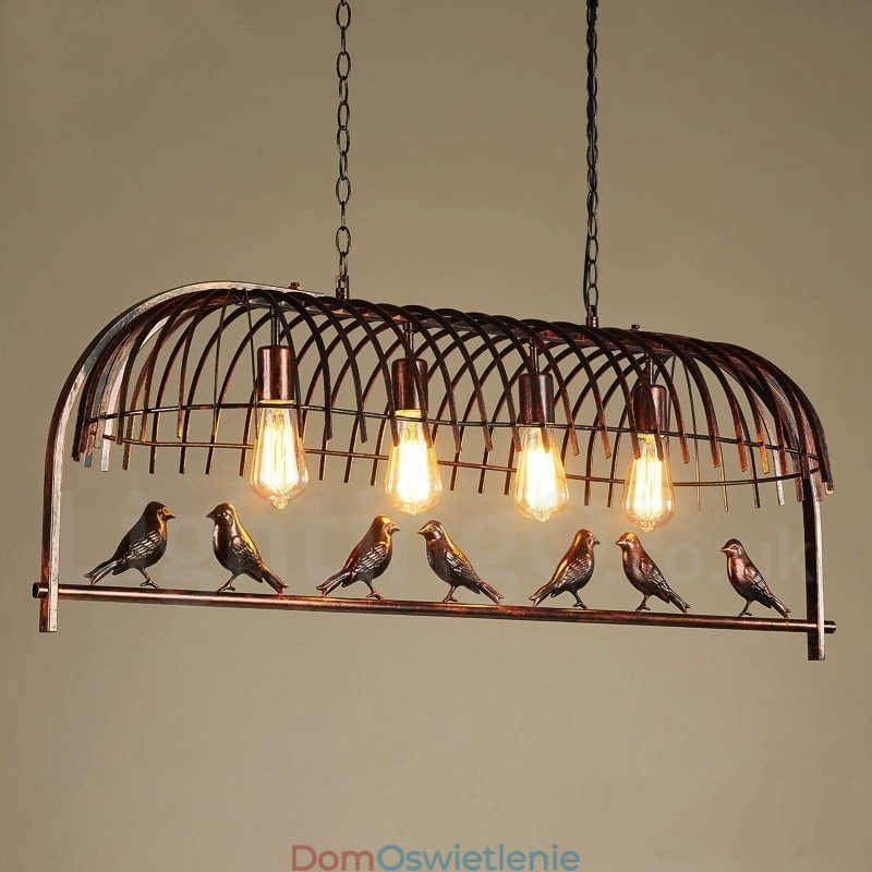 4-punktowa lampa wisząca Rustic Lodge Retro Birdcage z kloszem ze stali
