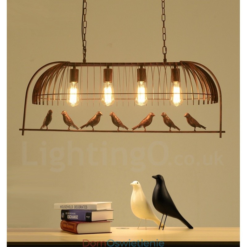 4-punktowa lampa wisząca Rustic Lodge Retro Birdcage z kloszem ze stali