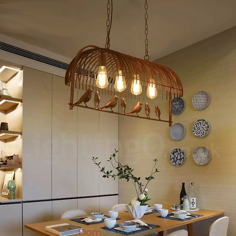 4-punktowa lampa wisząca Rustic Lodge Retro Birdcage z kloszem ze stali