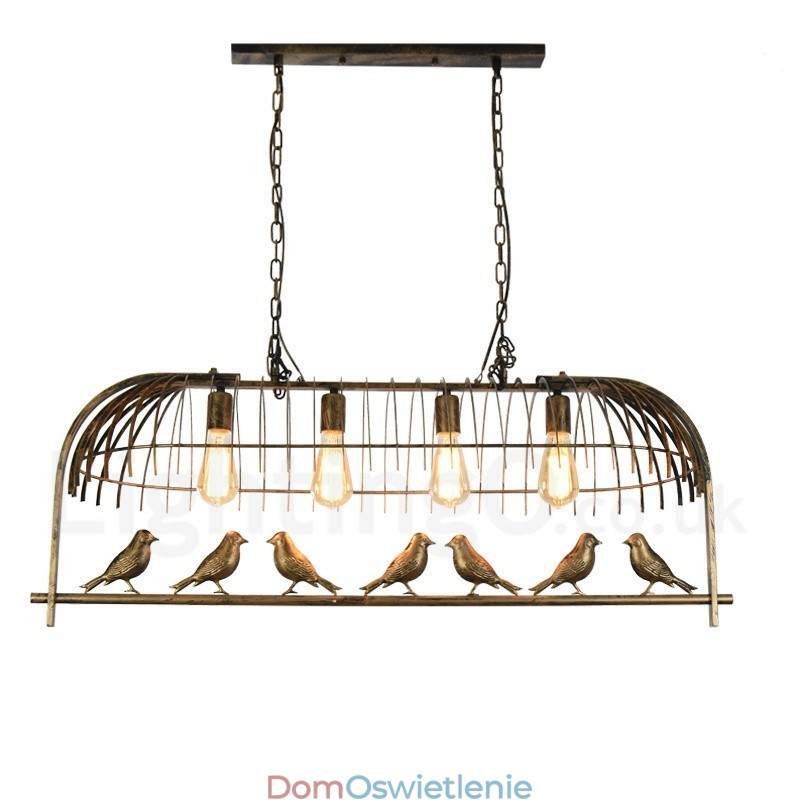 4-punktowa lampa wisząca Rustic Lodge Retro Birdcage z kloszem ze stali
