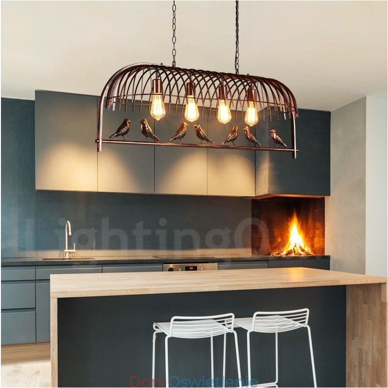 4-punktowa lampa wisząca Rustic Lodge Retro Birdcage z kloszem ze stali