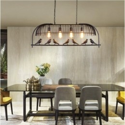 4-punktowa lampa wisząca Rustic Lodge Retro Birdcage z kloszem ze stali