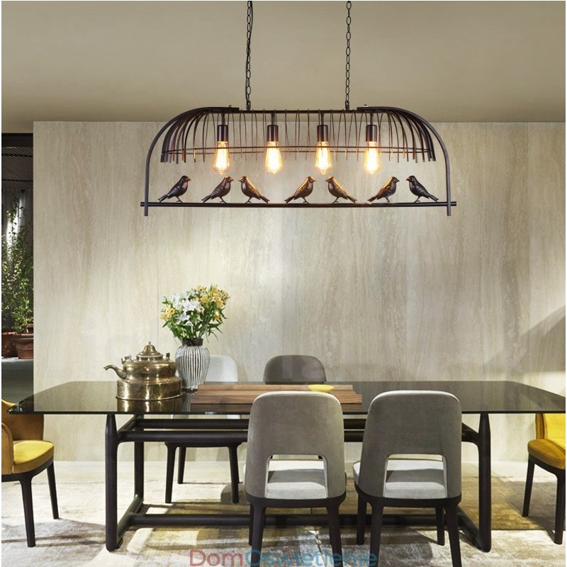 4-punktowa lampa wisząca Rustic Lodge Retro Birdcage z kloszem ze stali