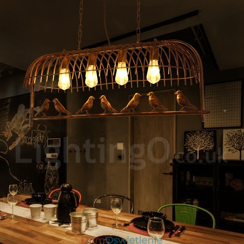 4-punktowa lampa wisząca Rustic Lodge Retro Birdcage z kloszem ze stali