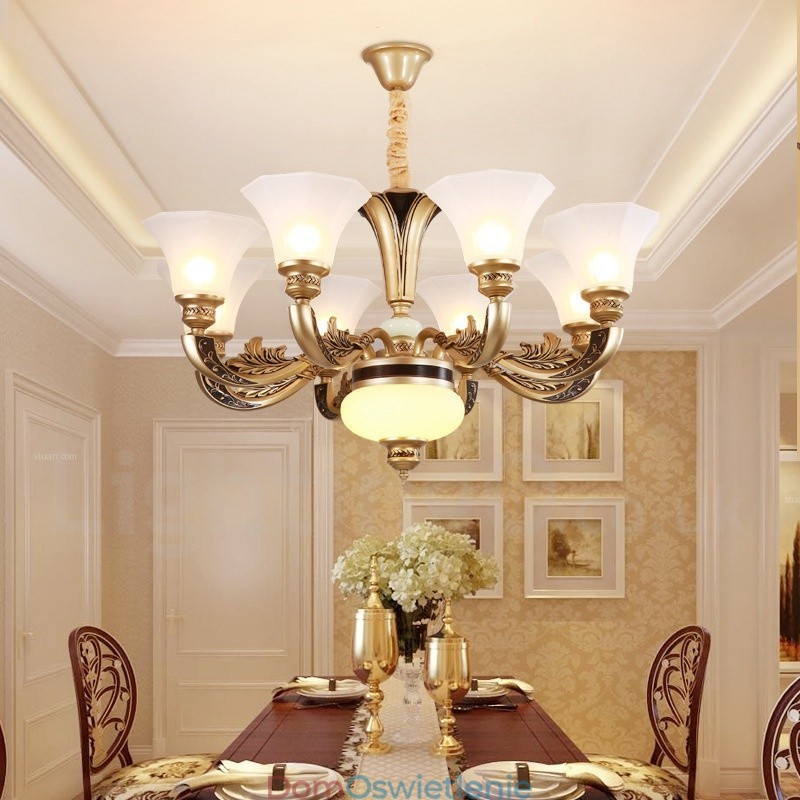 8-punktowy żyrandol w stylu retro, tradycyjny, luksusowy, do lobby, z kloszem szklanym