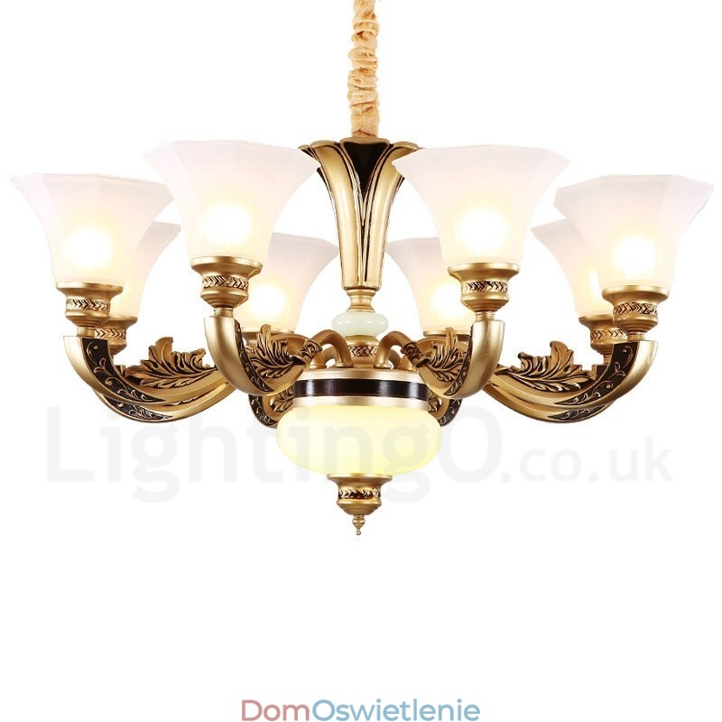 8-punktowy żyrandol w stylu retro, tradycyjny, luksusowy, do lobby, z kloszem szklanym