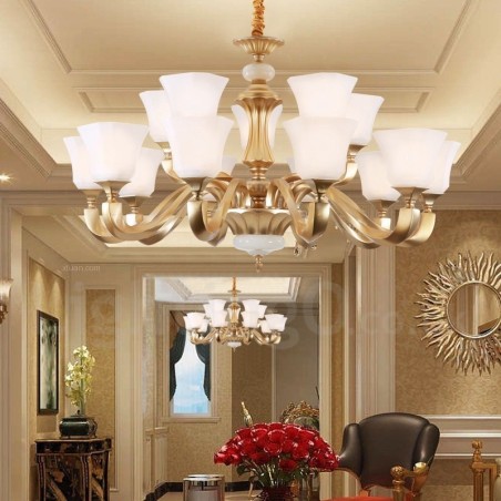 15-punktowy żyrandol w stylu retro, tradycyjny, rustykalny, z kloszem szklanym