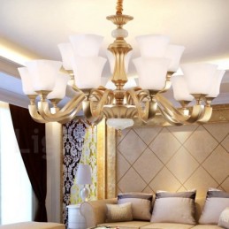 15-punktowy żyrandol w stylu retro, tradycyjny, rustykalny, z kloszem szklanym