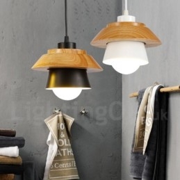 1-punktowa nowoczesna lampa wisząca z drewna z kloszem ze stopu aluminium