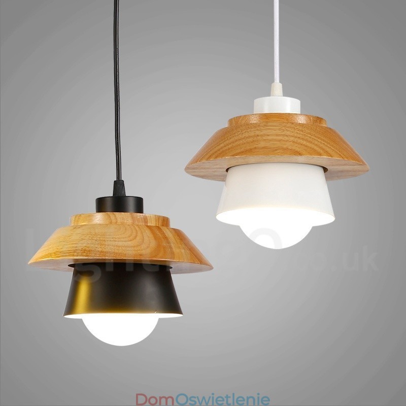 1-punktowa nowoczesna lampa wisząca z drewna z kloszem ze stopu aluminium