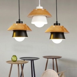 1-punktowa nowoczesna lampa wisząca z drewna z kloszem ze stopu aluminium