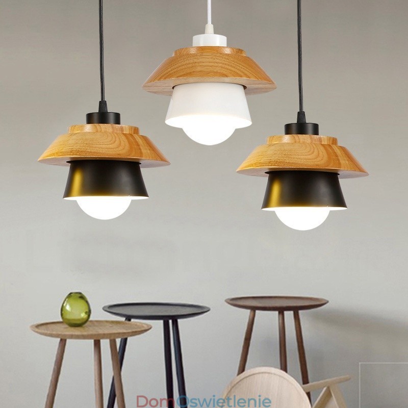 1-punktowa nowoczesna lampa wisząca z drewna z kloszem ze stopu aluminium