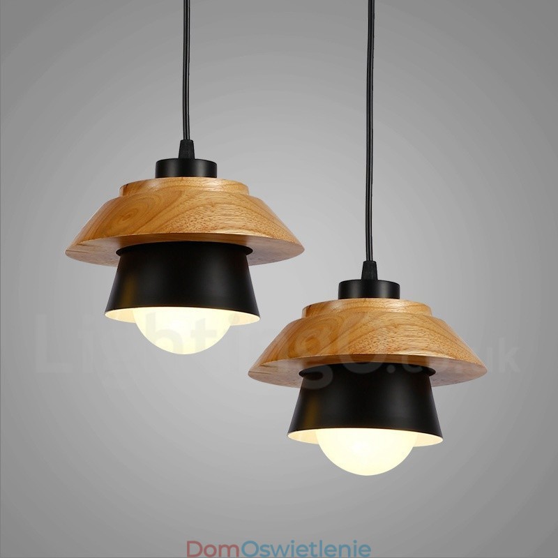 1-punktowa nowoczesna lampa wisząca z drewna z kloszem ze stopu aluminium