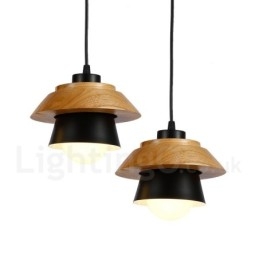 1-punktowa nowoczesna lampa wisząca z drewna z kloszem ze stopu aluminium