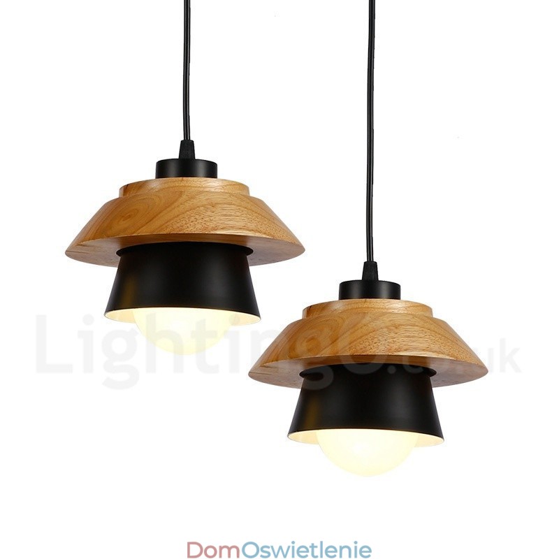 1-punktowa nowoczesna lampa wisząca z drewna z kloszem ze stopu aluminium