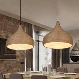 1-punktowa lampa wisząca z konopnej liny w stylu retro rustykalnym z kloszem z konopnej liny