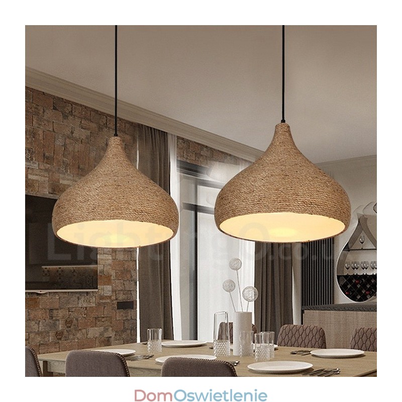 1-punktowa lampa wisząca z konopnej liny w stylu retro rustykalnym z kloszem z konopnej liny