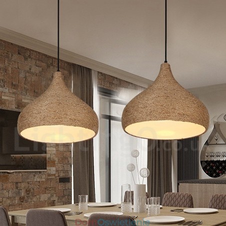 1-punktowa lampa wisząca z konopnej liny w stylu retro rustykalnym z kloszem z konopnej liny 1-punktowa lampa wisząca z konopnej liny w stylu retro rustykalnym z kloszem z konopnej liny