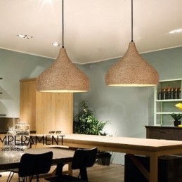 1-punktowa lampa wisząca z konopnej liny w stylu retro rustykalnym z kloszem z konopnej liny