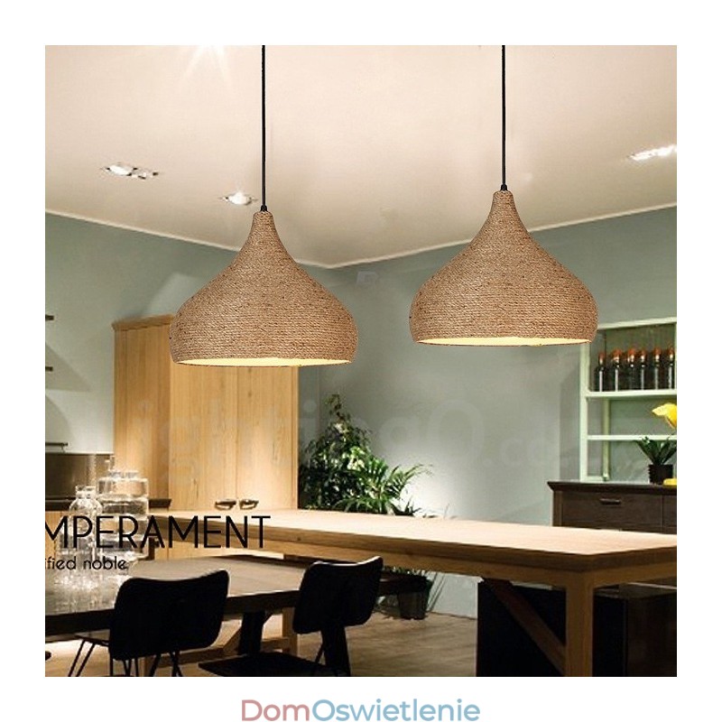 1-punktowa lampa wisząca z konopnej liny w stylu retro rustykalnym z kloszem z konopnej liny