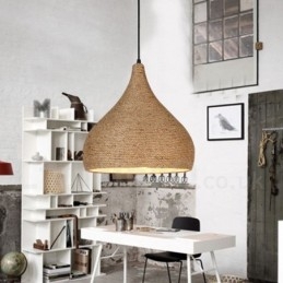 1-punktowa lampa wisząca z konopnej liny w stylu retro rustykalnym z kloszem z konopnej liny
