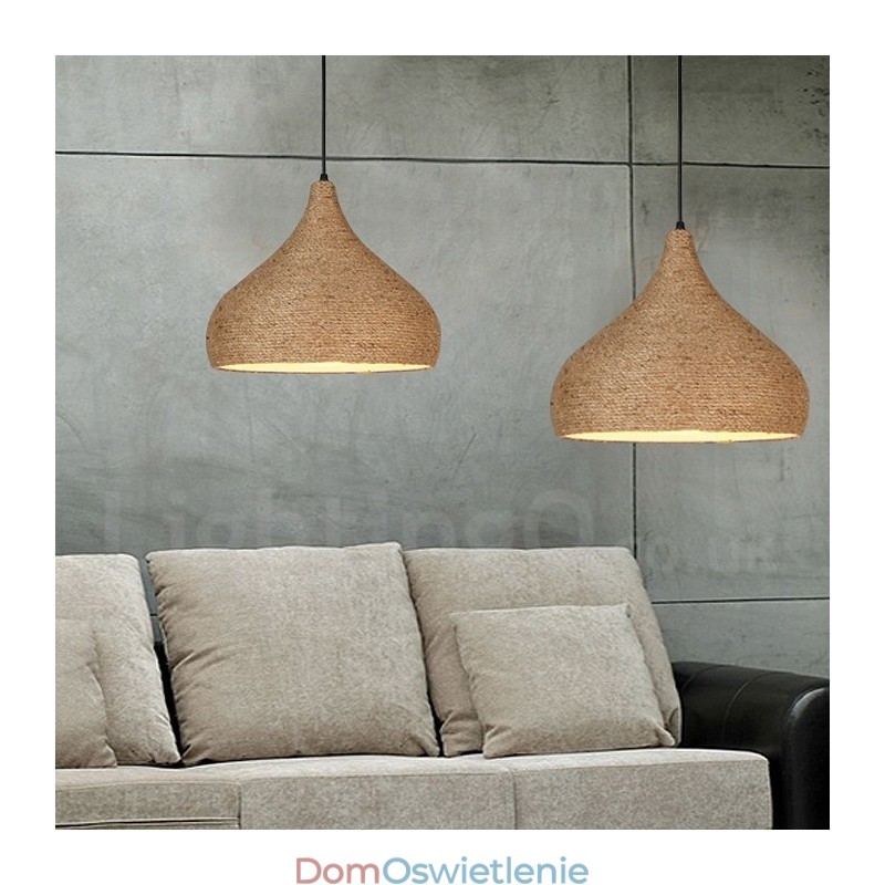 1-punktowa lampa wisząca z konopnej liny w stylu retro rustykalnym z kloszem z konopnej liny