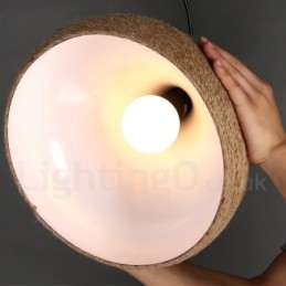 1-punktowa lampa wisząca z konopnej liny w stylu retro rustykalnym z kloszem z konopnej liny