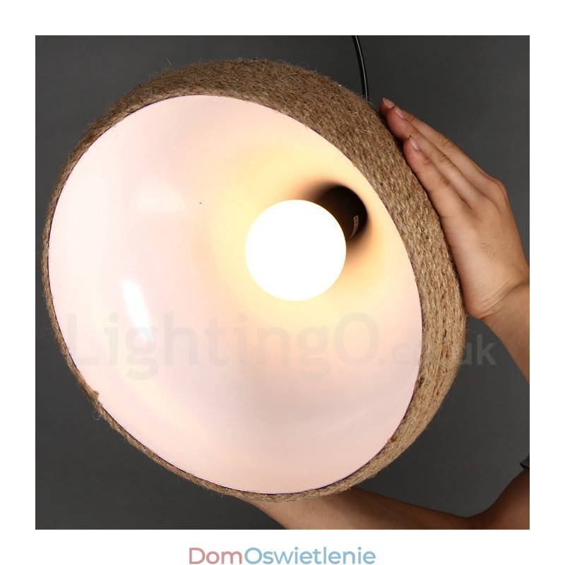 1-punktowa lampa wisząca z konopnej liny w stylu retro rustykalnym z kloszem z konopnej liny