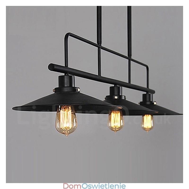 3-punktowa lampa wisząca w stylu retro rustykalnym ze stali z kloszem ze stali