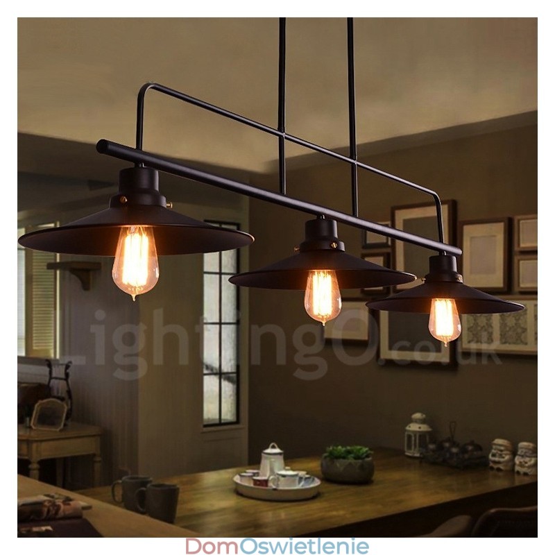 3-punktowa lampa wisząca w stylu retro rustykalnym ze stali z kloszem ze stali