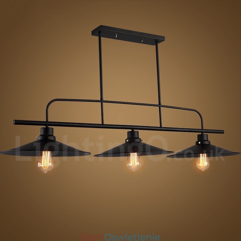 3-punktowa lampa wisząca w stylu retro rustykalnym ze stali z kloszem ze stali